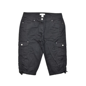 White House Black Market Pedal Pusher Pants Womens 8 Black Cotton Stretch Ruched